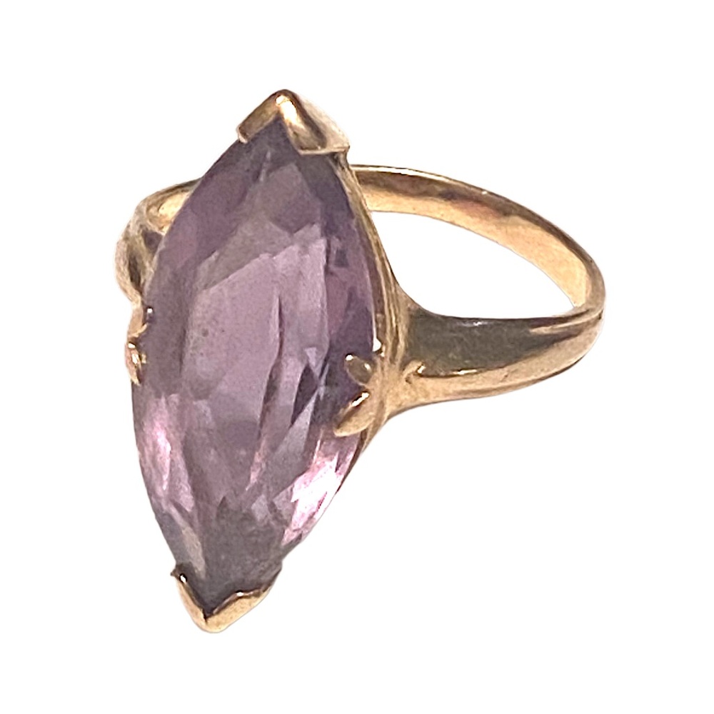 14k gold Amethyst Marquis Ring Solid Gold - Picture 2 of 4